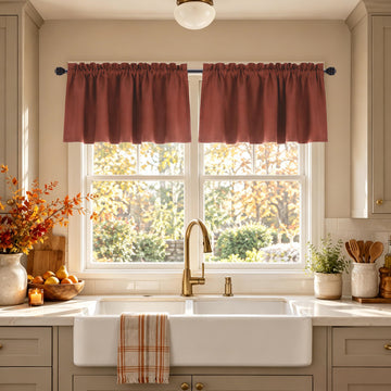 Terracotta Valance Curtains Window, Boho Farmhouse Rustic Thermal Insulated Western Valances Living Room, Rust Colored