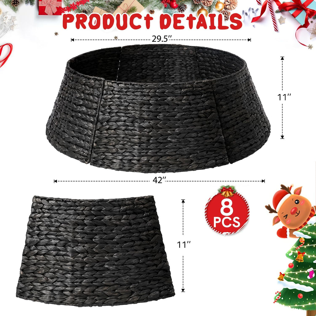 8-Piece Rattan Christmas Tree Collar - 42" Rustic Farmhouse Tree Skirt- Xmas Tree Base Cover for Christmas