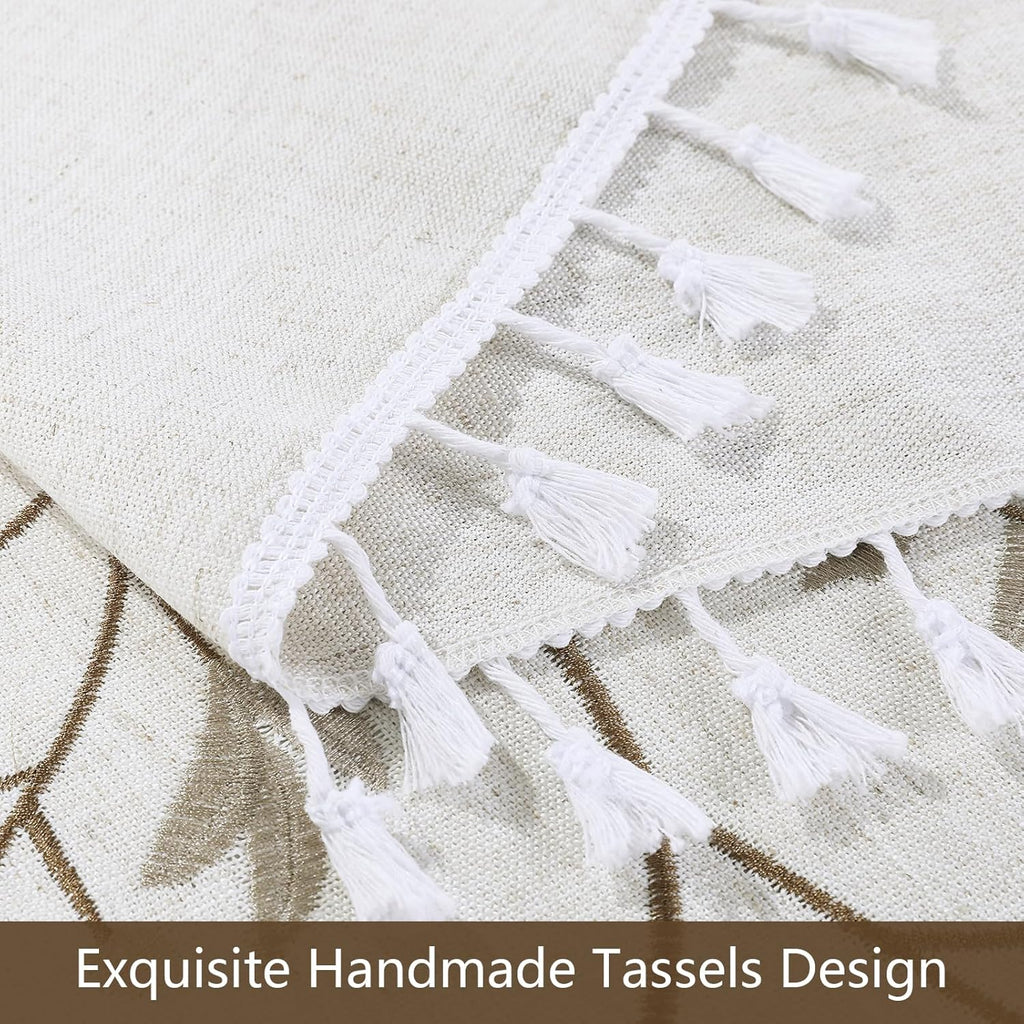 Solid Embroidery Oval Tablecloth with Tassels for Oval Table, 52 x 70 Inch Lace Dust-Proof Table Cov