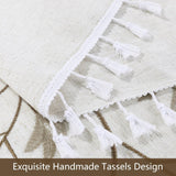 Solid Embroidery Oval Tablecloth with Tassels for Oval Table, 52 x 70 Inch Lace Dust-Proof Table Cov
