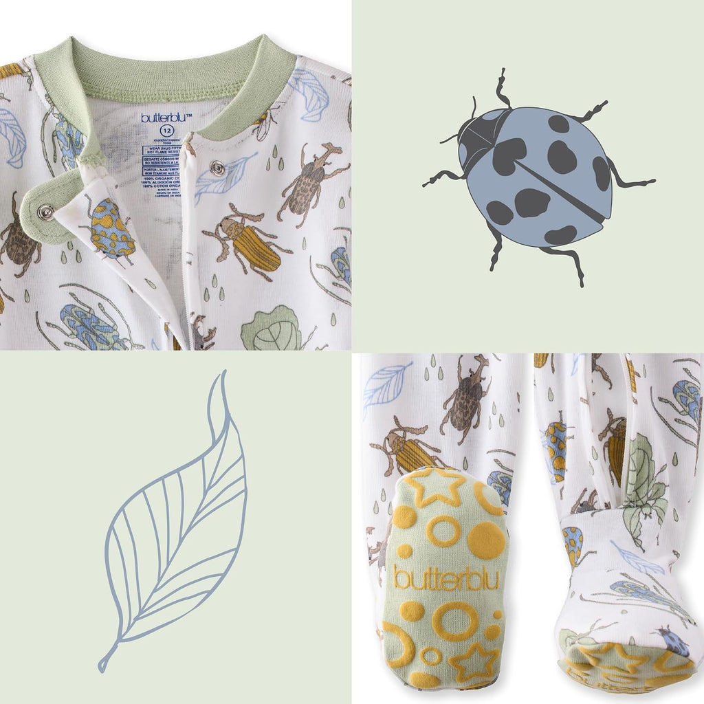 Cruz Snug-fit Footed Pajamas 100% Organic Cotton Zip Front PJs