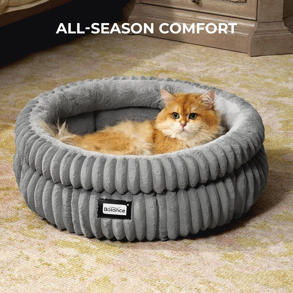 Cat Bed Kitten Bed, Washable Round Cat Beds for Indoor Cats, Super Soft Plush Faux Fur Pet Bed for Puppy and Kitten