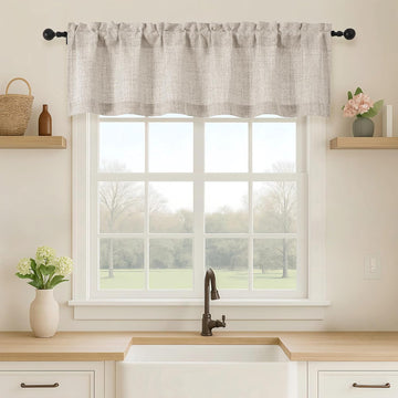 Valance for Windows, Light Filtering Faux Linen Textured Small Short Valance Kitchen Curtain, Dual Rod Pocket Top