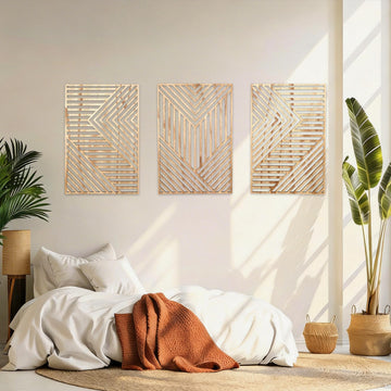 Wood Wall Art Set of 3, Light Geometric Decor