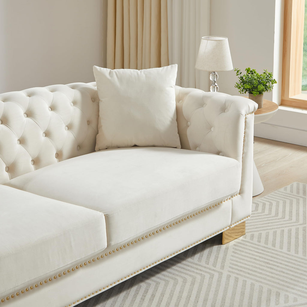 Modern Chesterfield Sectional Sofa, 3+3 Seater Combination Sofa with Rolled Arms, Button Tufted Back, Gold Studs - &