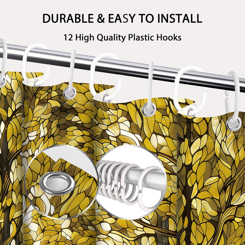 Yellow and Gray Stained Glass Mustard Yellow and Grey Farmhouse Garden Shower Curtains for Botanical Bathroom Decor