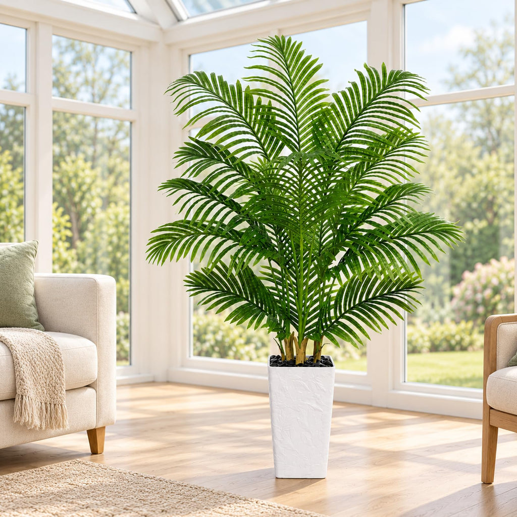 5FT Artificial Palm Tree, Realistic Areca Palm with White Planter