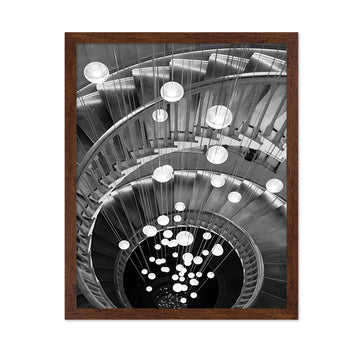 Master Spiral Staircase Poster - Architecture Print - Stairs Design - Hanging Lights - Black and White Photography