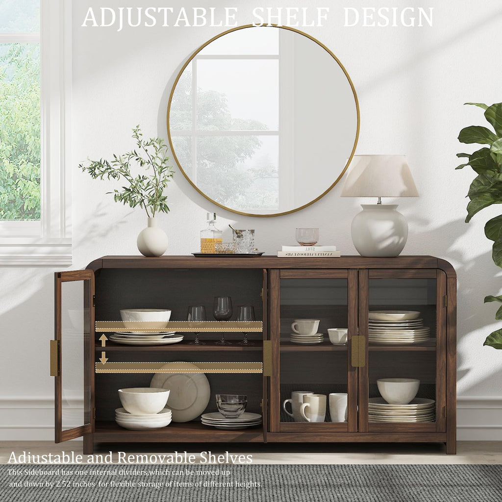 Oak Sideboard Buffet Cabinet, 60'' 4 Glass Door