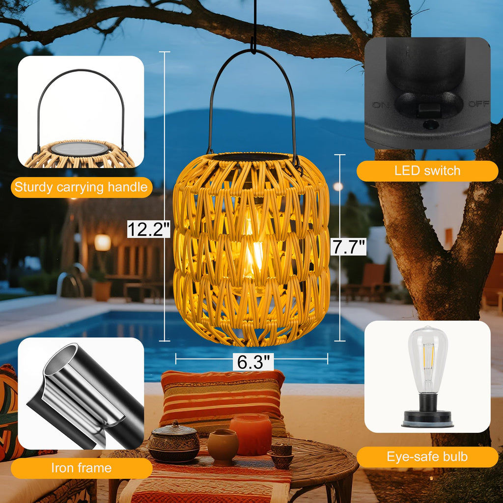 Solar Lanterns Outdoor Waterproof, Rattan Solar Lights for Yard