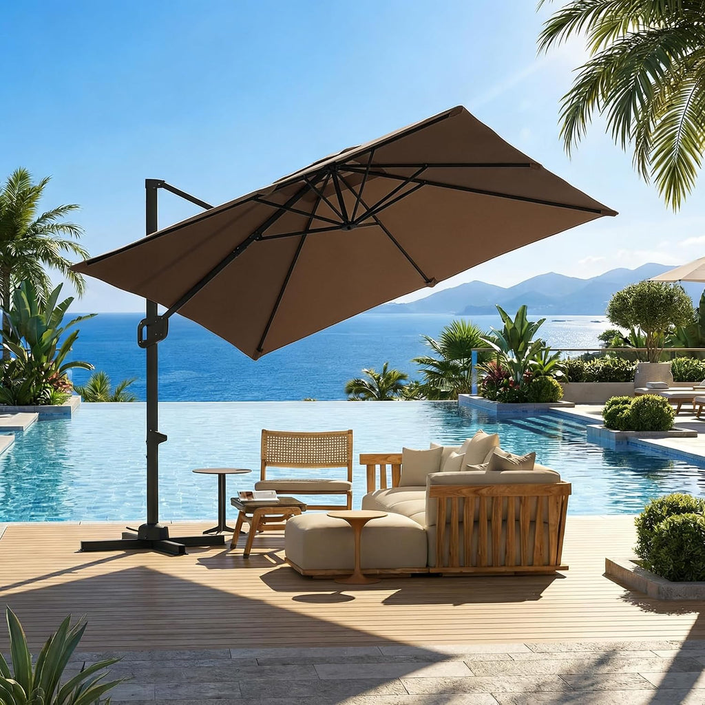 Large Cantilever Patio Umbrella, 10 ft X 10 ft Heavy Duty Aluminum Cantilever Offset Outdoor Umbrella with 360-D - M1S3