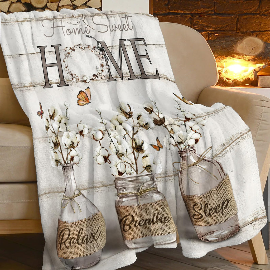 Cotton Flower Throw Blanket for Women Girls 60"x50"
