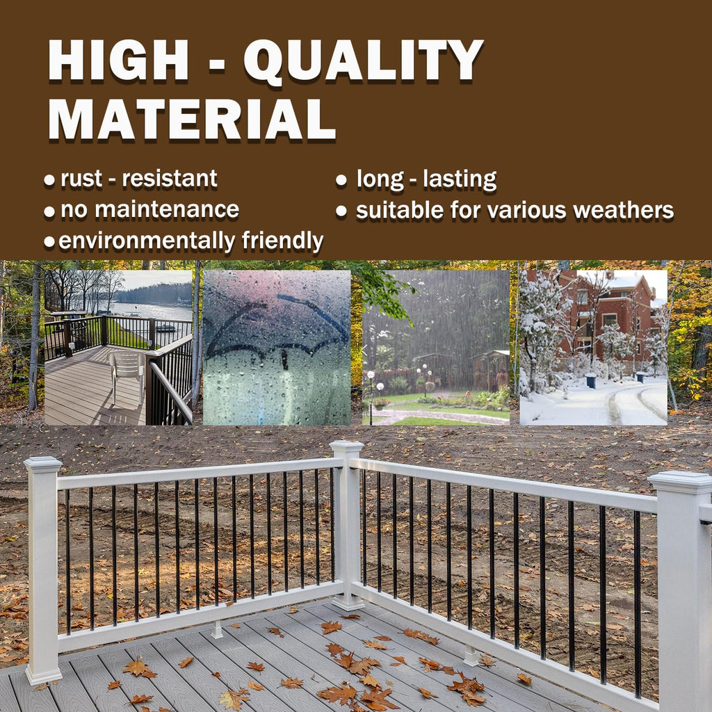 Aluminum Deck Balusters with Anti-UV Black Baluster Connectors, 3/4" Black Aluminum Deck Spindles, Hollow Round
