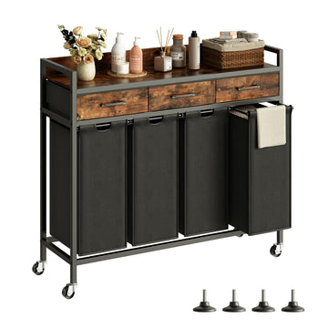 Laundry Sorter 4 Section Laundry Hamper with Shelf, Durable 4 Section Laundry Basket with Rolling Wheels & Storage