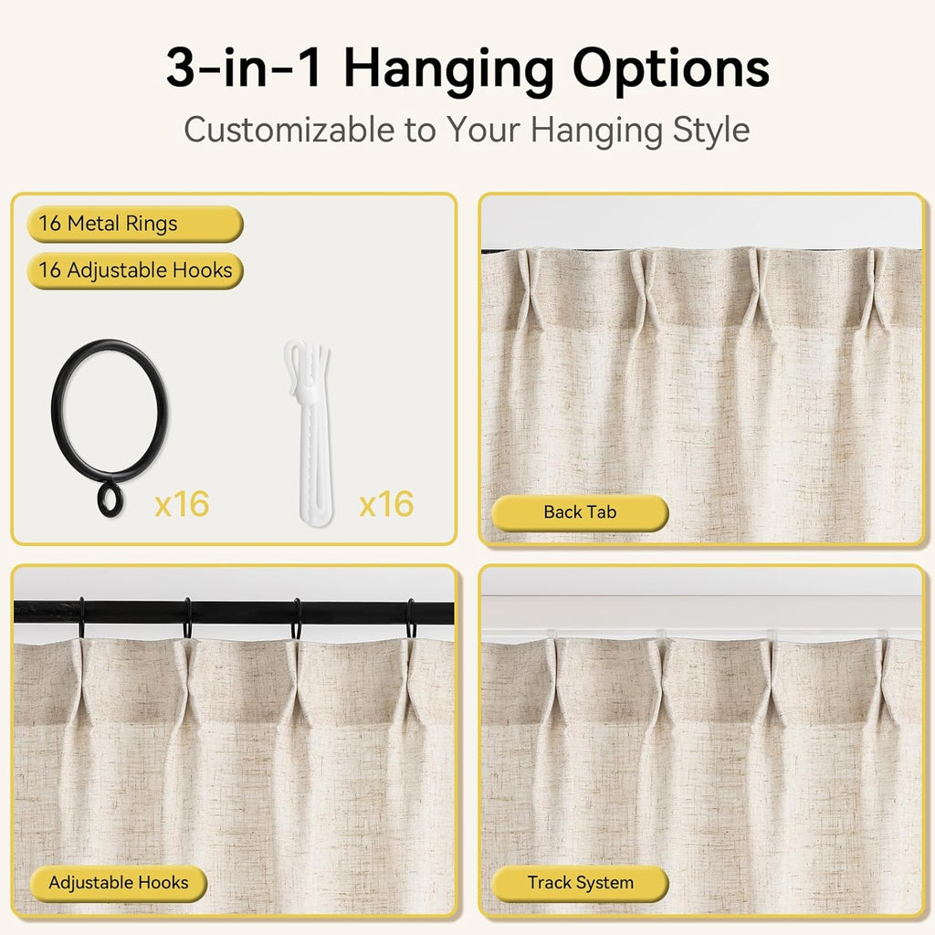 Liz Pinch Pleated Linen Curtains 84 Inches Long - Light Filtering Curtains, Semi Sheer Window Curtains, Luxury Pinch