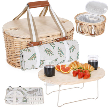 Picnic Basket Set for 2 - Wicker Insulated Picnic Basket