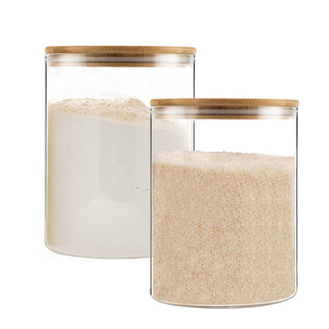 Glass Storage Jars, 2 PACK -108oz/3200ml Clear Glass Food Storage Containers with Airtight Bamboo Lid Stackable
