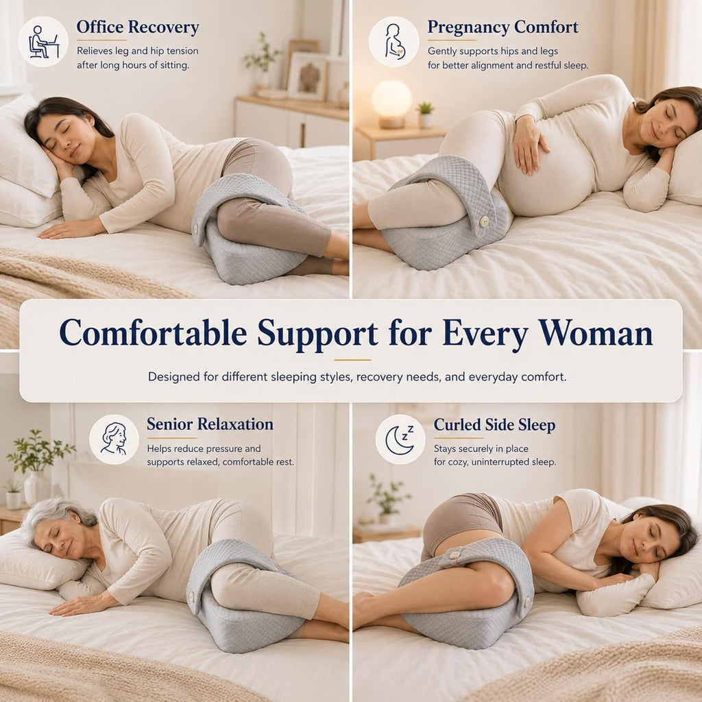 Knee Pillow for Side Sleepers, Extra-Wide Leg Support with Memory Foam Alignment, Adjustable Strap, High-Density