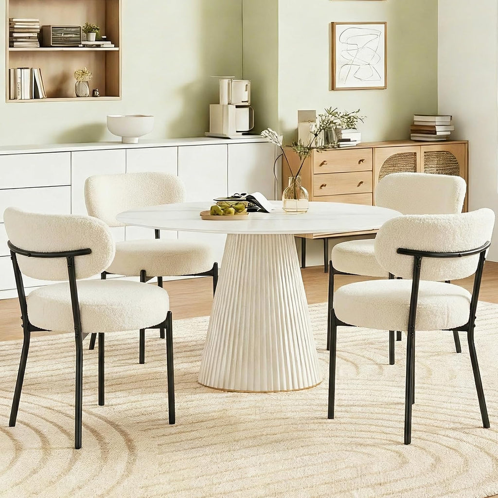 Dining Chairs Set of 4, Mid Century Modern Chair Round Upholstered Curved Backrest, Kitchen Vanity Living Room Chairs