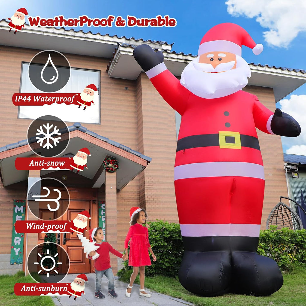 12 FT Giant Christmas Inflatable Santa Claus Outdoor Decoration, Adorable Blow up Santa Tilting His Head & Waving
