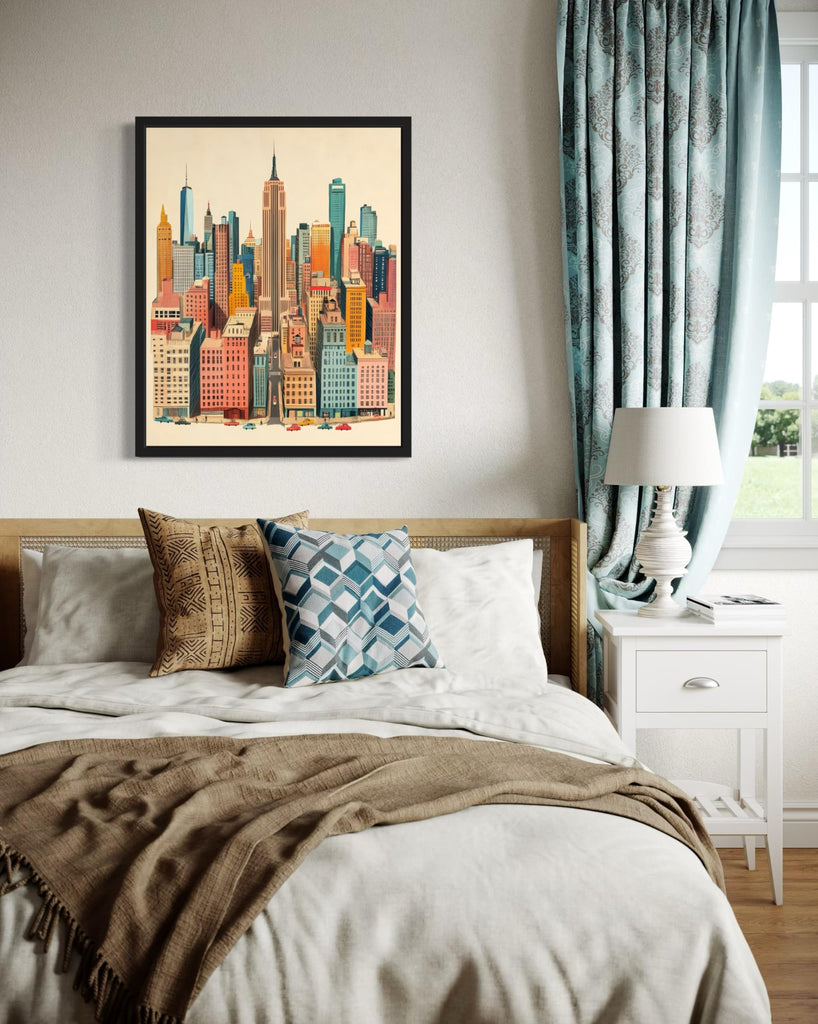 York Black Framed Wall Poster Print, Vintage Retro Landscape Scenery Painting Artwork Travel Prints Decor
