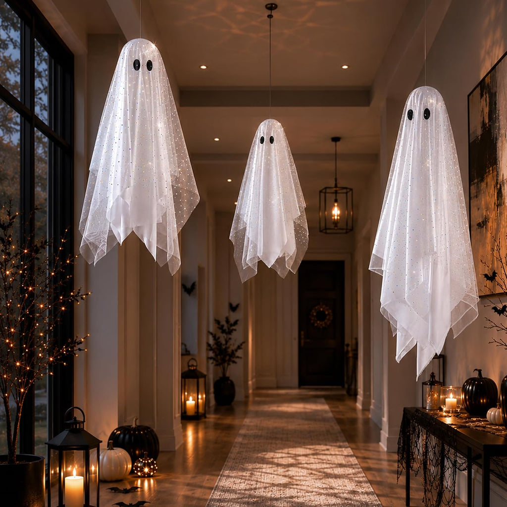 Halloween Decorations outdoor/indoor- Hanging Ghost Decor with Light,Halloween Ornaments,Hallowee n Decor - Set of 3