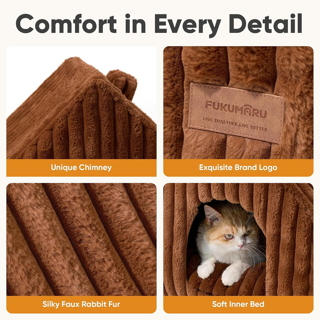 Cat Bed Cave, Enclosed Washable Covered Dog Bed with Support Frame