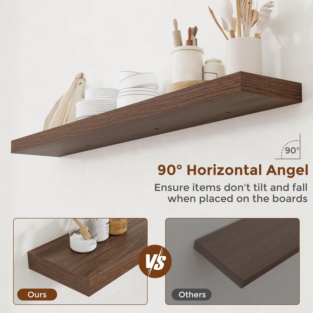 55 Inch Floating Shelves for Wall 8 Inch Deep Walnut Shelves Set of 2, Wall Mounted Rustic Wood Long Floating
