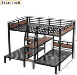 Queen Over Twin Over Twin Bunk Bed with Shelf and Stairs, Heavy Duty Triple Bunk Beds with Safety Guardrails