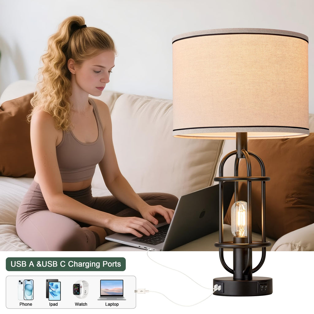 22.3" Farmhouse Table Lamps Set of 2, Black