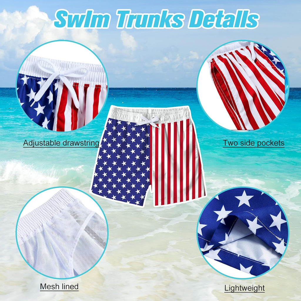 Boys Funny Print Swim Trunks with Anti-Chafe Mesh Lining