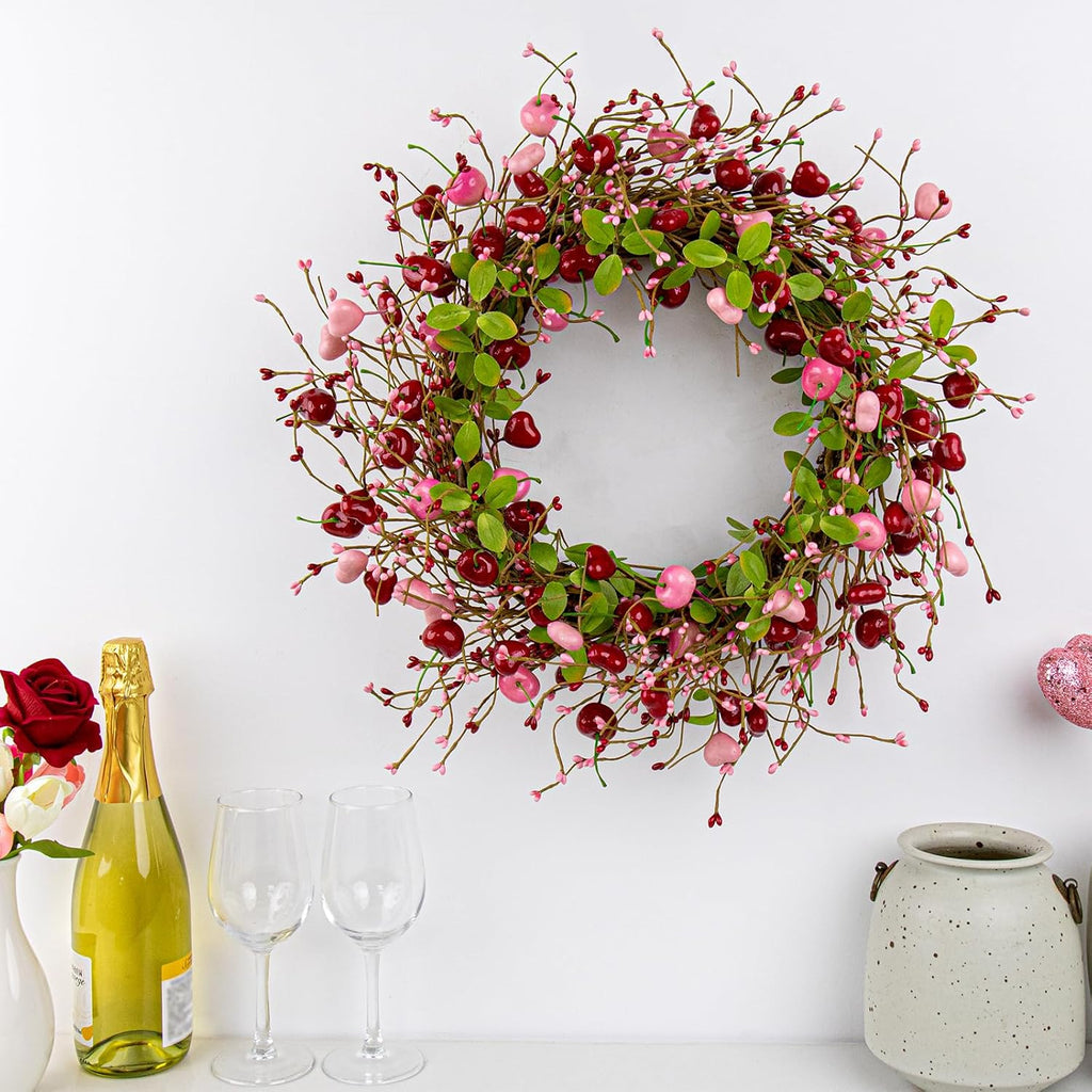 20 Inches Farmhouse Valentine's Day Wreath Romantic Valentines Wreaths for Front Door Rustic Valentines Door Wreath