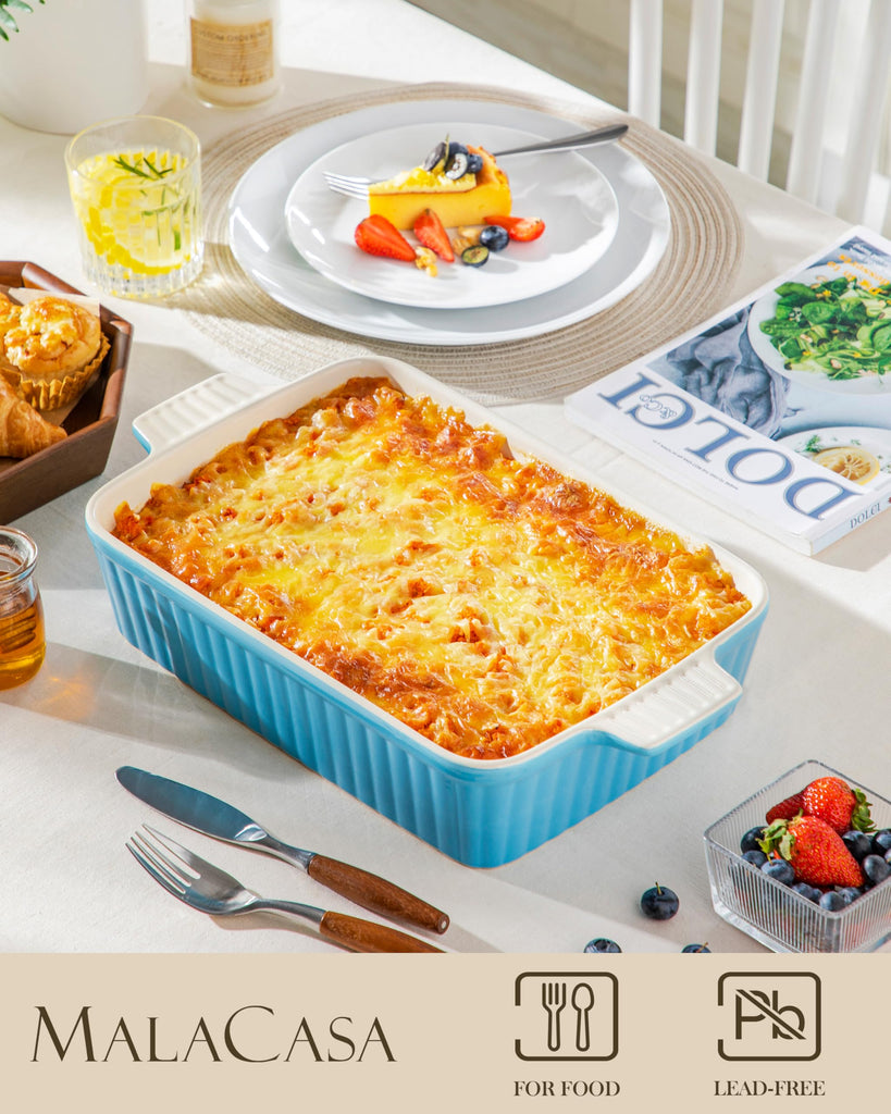 4.4 QT Ceramic Casserole Dishes for Oven, 9x13 Baking Dishes, Blue