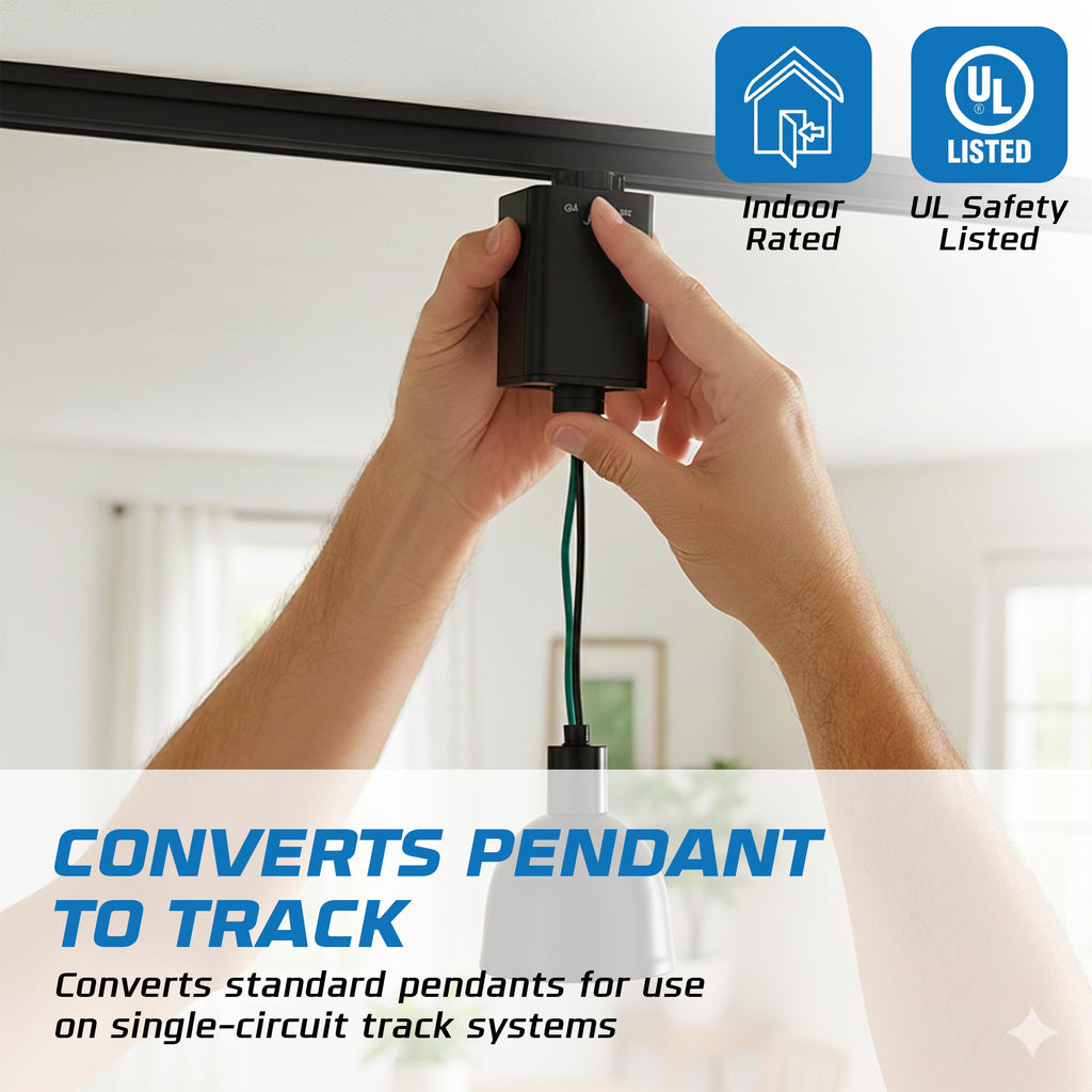 Stem Hung Pendant Track Adapter, Black (2-Pack) - for Single Circuit Track, 120V - Supports Indoor Dry Locations