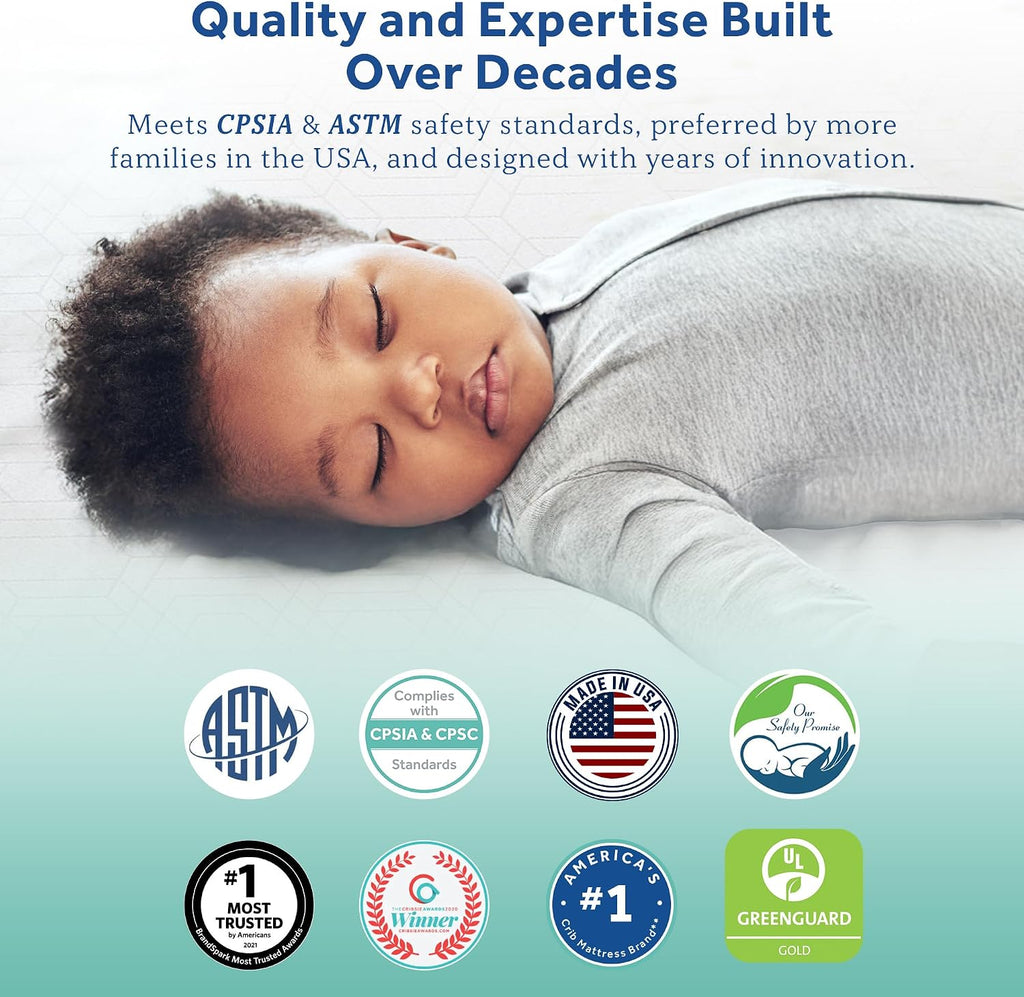 Infant & Toddler Crib Mattress, Firm Rest 2 Stage, 204 Coils, Waterproof Breathable, Non Toxic, GREENGUARD GOLD