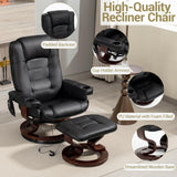 Modern Reclining Lounge Chair and Ottoman — Black PU Leather
