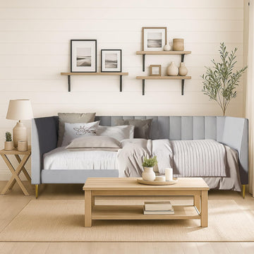 Delano Twin Velvet Channel Tufted Daybed, Silver Gray | Daybed Frame, Vertical Channel Tufting, Velvet Upholstery