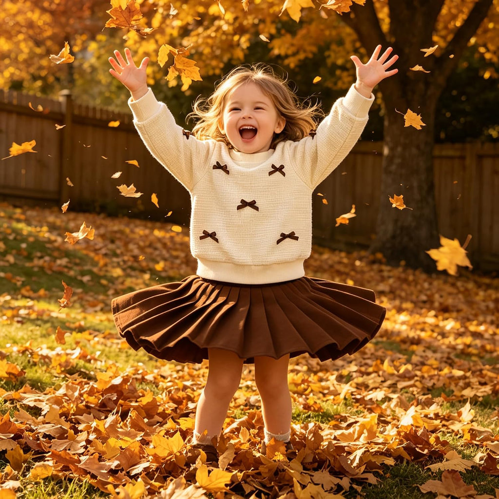 Toddler Girl Fall Winter Clothes Waffle Knit Sweatshirt Pleated Skirt Set