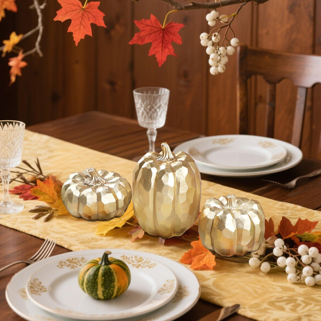 3 Pack Gold Fall Pumpkin Decor Fall Table Centerpieces