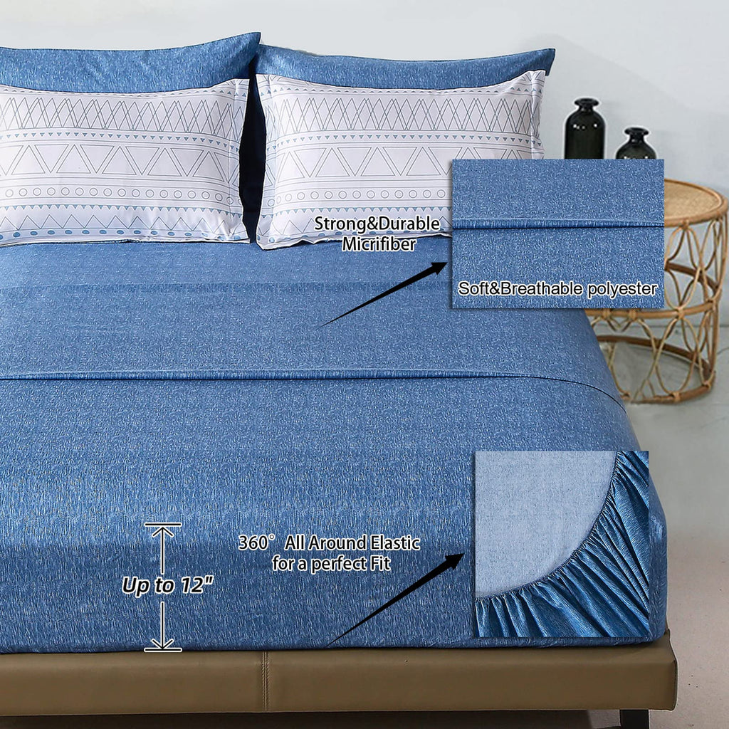 Blue Boho Bed in a Bag King, 7 Pieces Navy Comforter Set Queen Geometric Comforter Bedding Set Reversible Soft