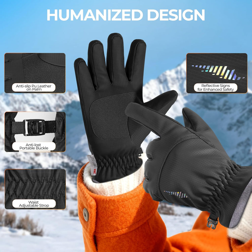 Kids Winter Gloves Ski Touchscreen Waterproof Warm for Boy Girl