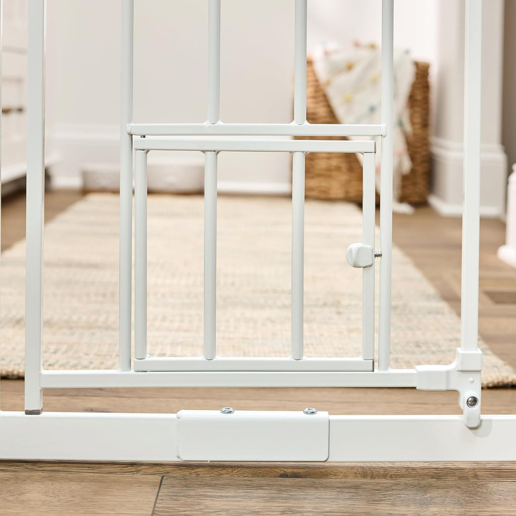 36" Extra Tall Walk Through Dog Gate for Doorways & Bottom of Stairs, Metal Pet Gate with Small Pet Door, Expands