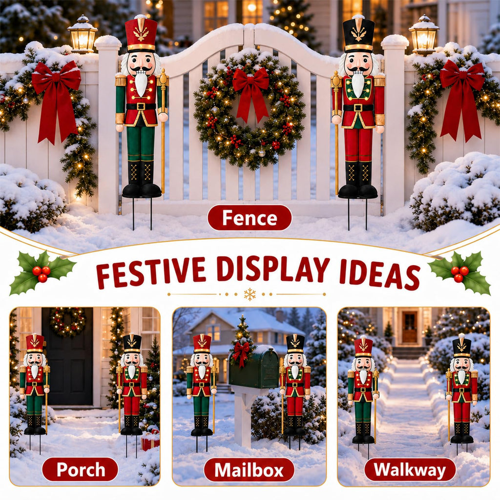 Outdoor Nutcracker Christmas Decor Lights, 2 Pack 48.2" Metal Yard Stakes