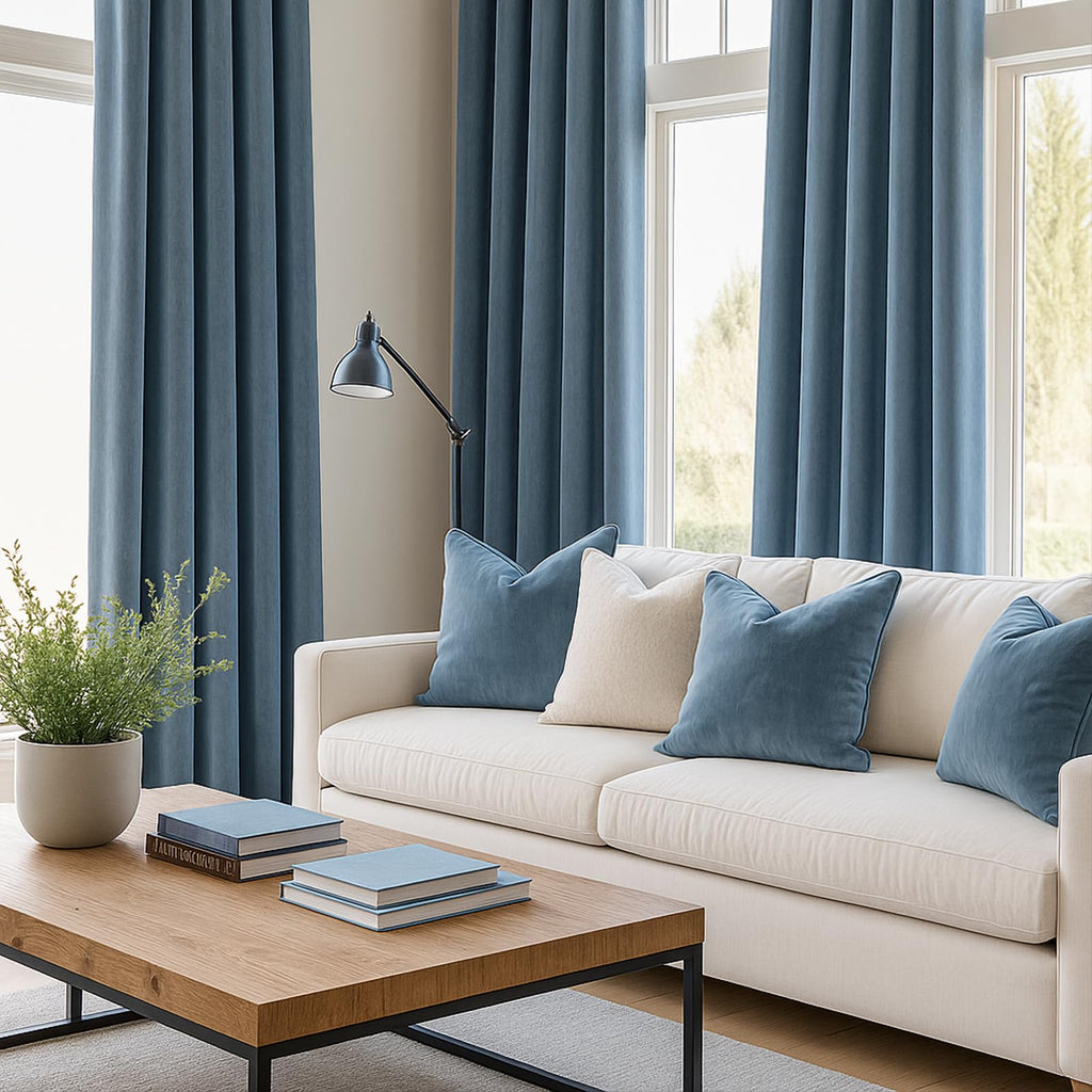 120 Inches Long Extra Long Slate Blue Velvet Curtains, Heavy Luxury Floor to Ceiling Pinched Pleated Boho Sound