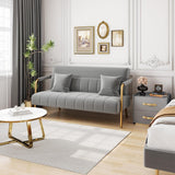 56.5" W Modern Sofa Small Sofa Luxurious Velvet Fabric Couch with Gold-Tone Metal Arms and Legs for Living Room