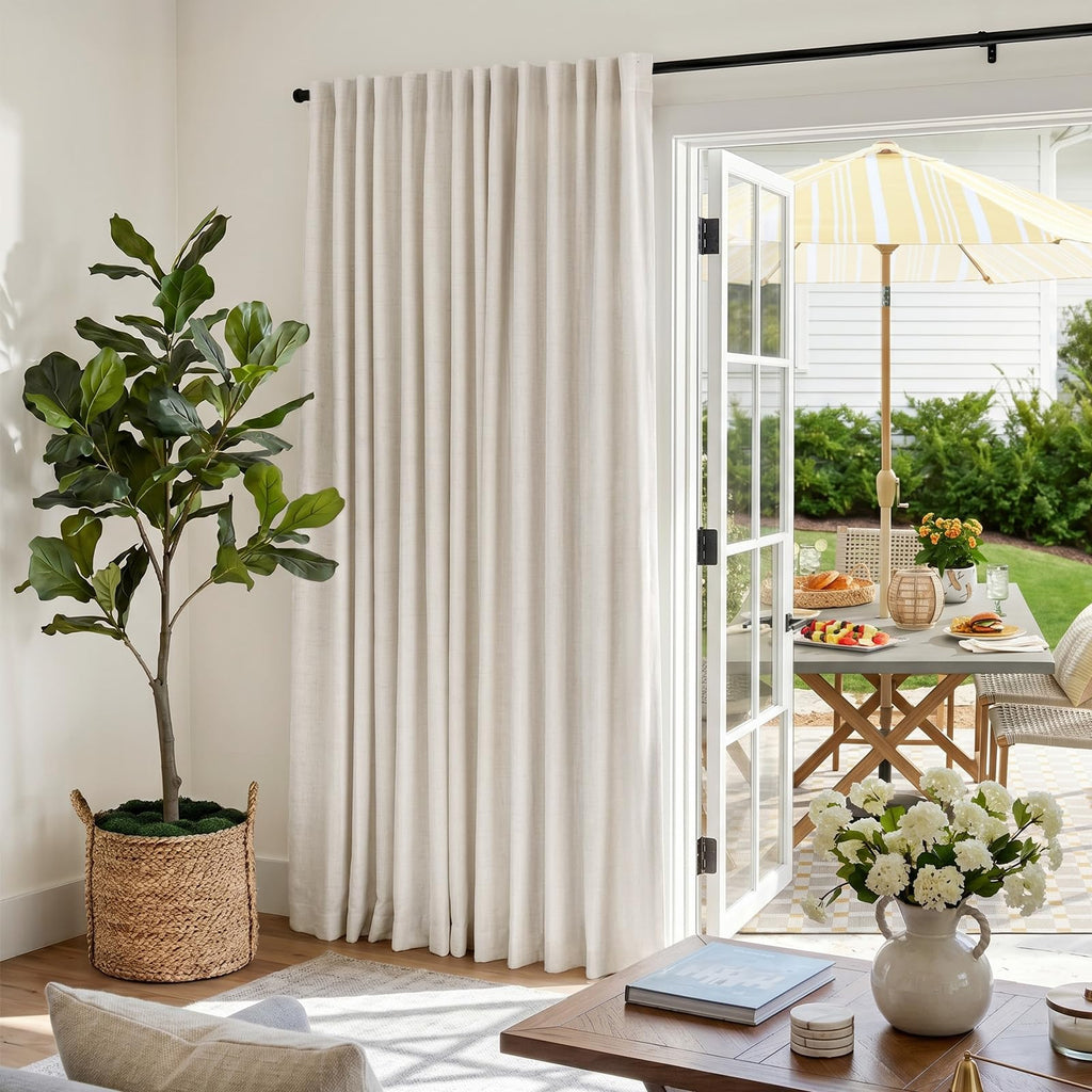 100% Blackout Sliding Door Curtains, 1 Panel, W100xL84, Beige