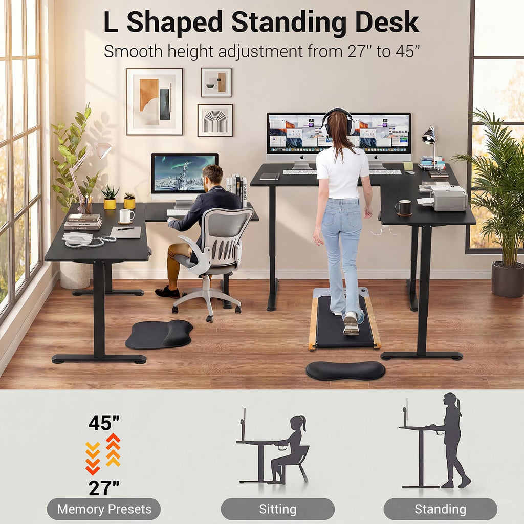 63 Inch L Shaped Electric Standing Desk Height Adjustable, Black