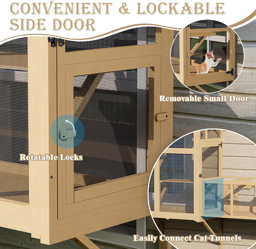 Catio Large Cat Window Box Enclosure, Wooden, Natural