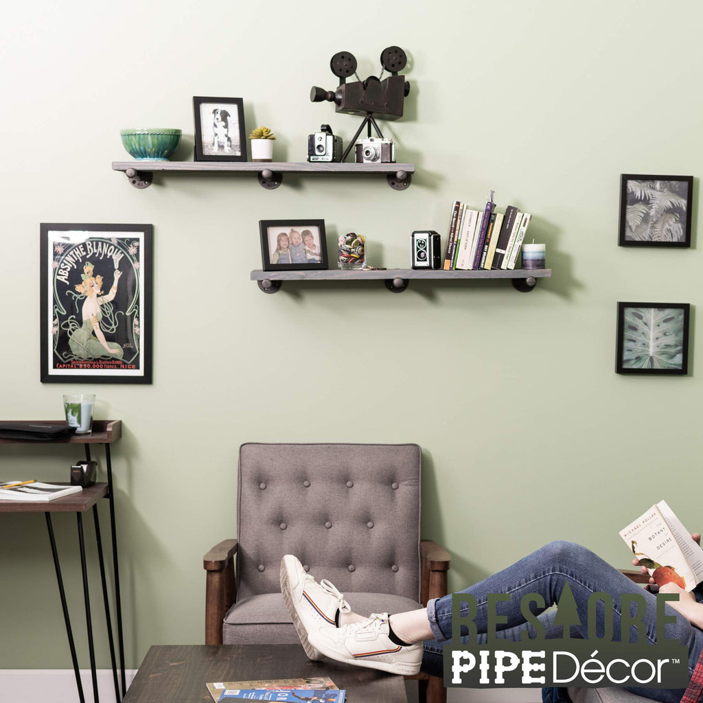 Industrial Pipe Wooden Shelves Restore by Premium Douglas Fir Wood Shelving 36 Inch Length Set of 2 Boards and 6