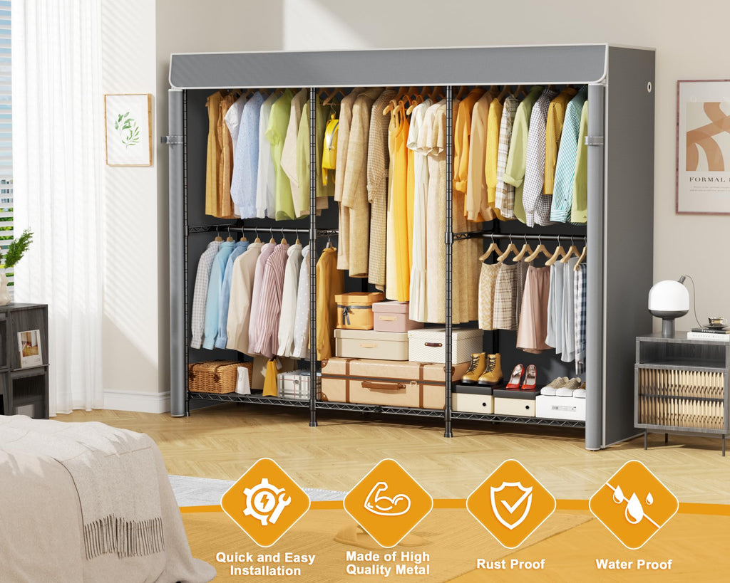 E14C Pro Heavy Duty Closet Organizer System, Freestanding Clothing Racks for Hanging Clothes, Adjustable Garment Rack